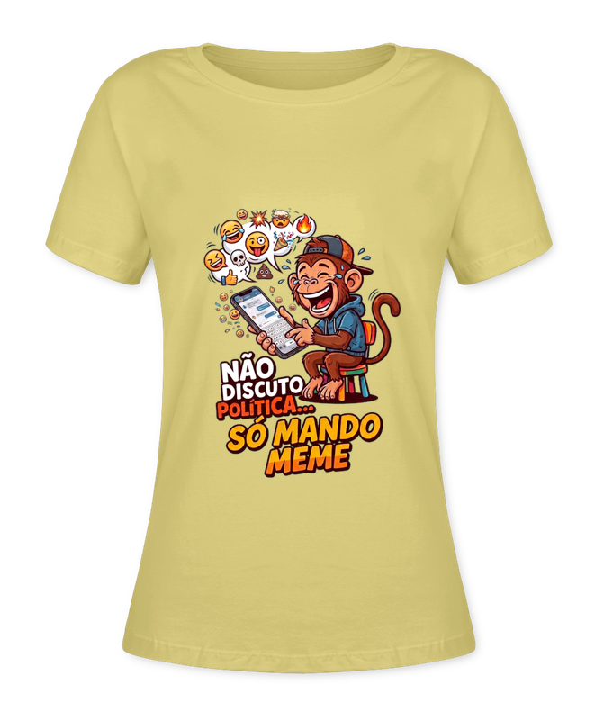 Babylook Não Discuto Política, Só Mando Meme - Amarelo