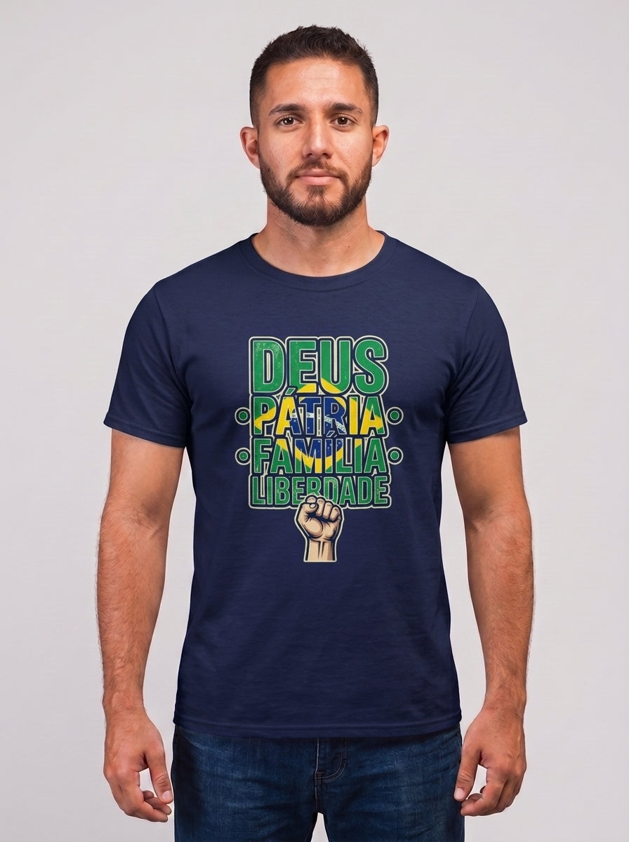 Camiseta Deus, Pátria, Família E Liberdade - Azul Marinho