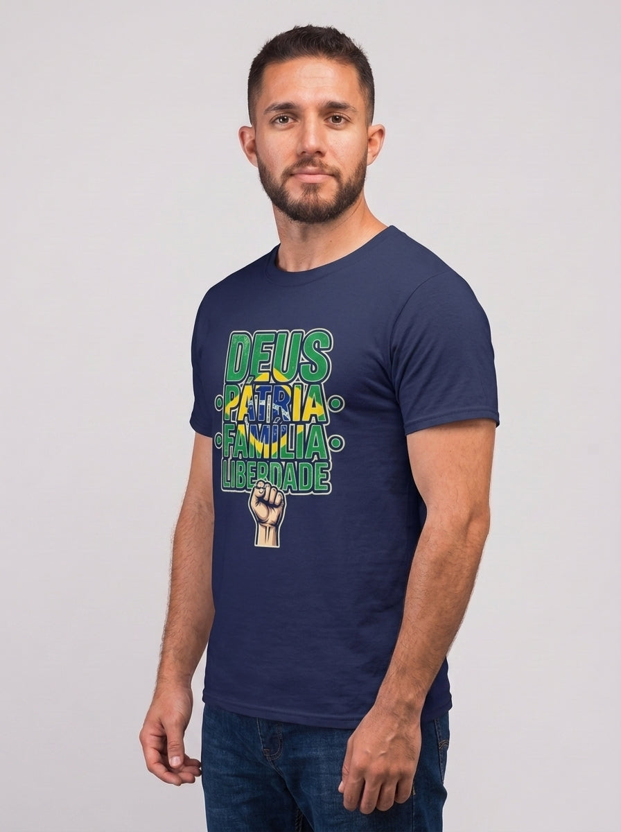 Camiseta Deus, Pátria, Família E Liberdade - Azul Marinho