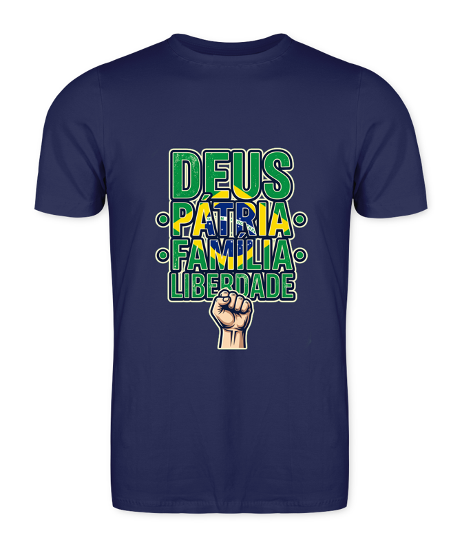 Camiseta Deus, Pátria, Família E Liberdade - Azul Marinho