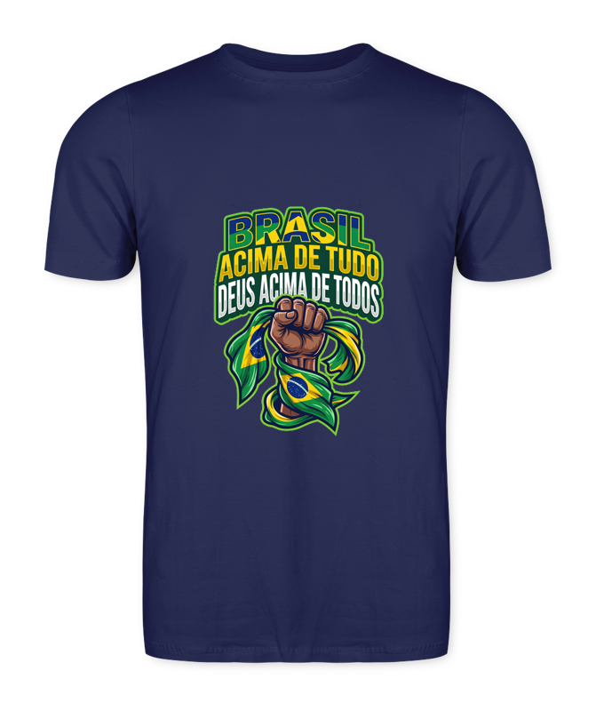 Camiseta Brasil Acima De Tudo, Deus Acima De Todos. - Azul Marinho