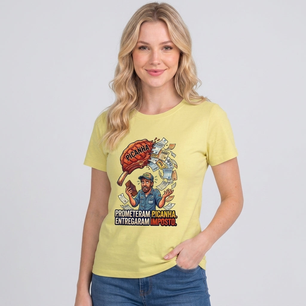 Babylook Cadê A Picanha?! - Amarelo — Babylook Cadê A Picanha?! - Amarelo (com modelo)