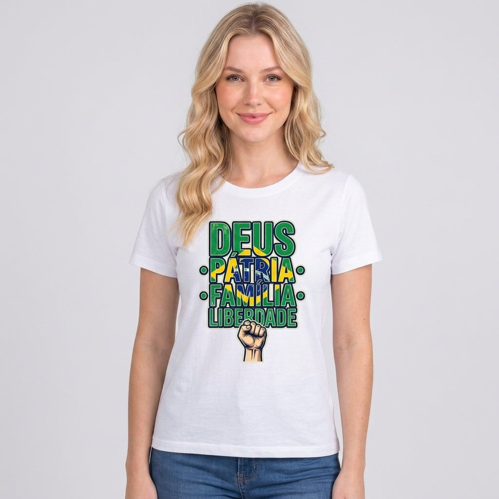 Babylook Deus, Pátria, Família E Liberdade - Branco — Babylook Deus, Pátria, Família E Liberdade - Branco (com modelo)