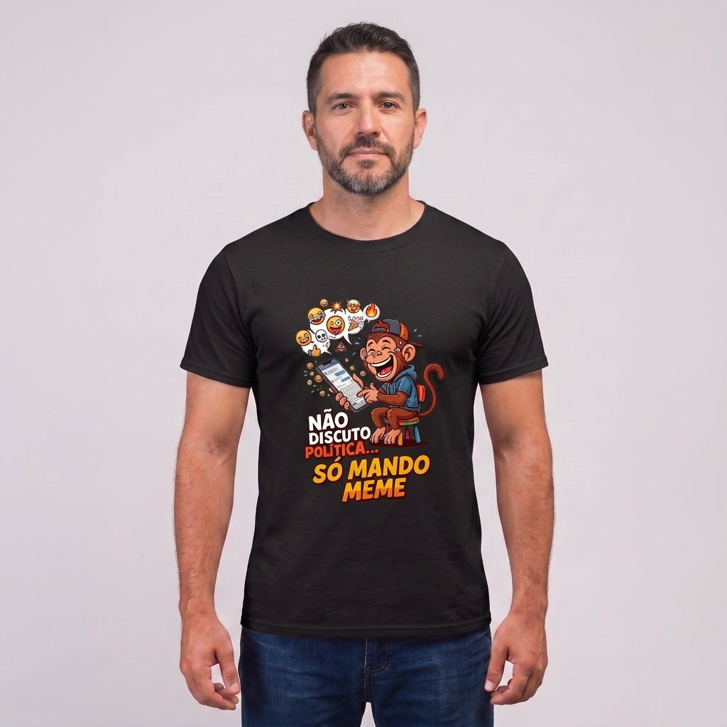 Camiseta Não Discuto, Só Mando Meme - Preto — Camiseta Não Discuto, Só Mando Meme - Preto (com modelo)