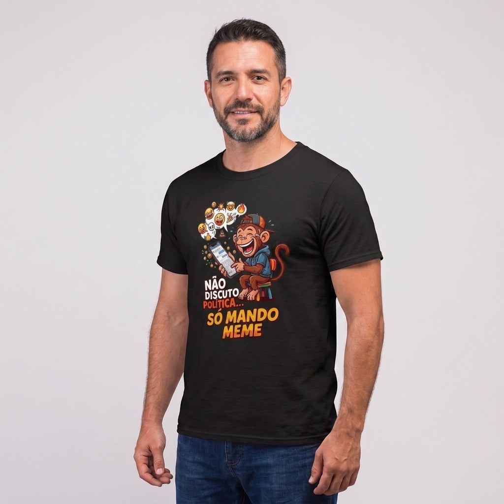 Camiseta Não Discuto, Só Mando Meme - Preto — Camiseta Não Discuto, Só Mando Meme - Preto (com modelo)
